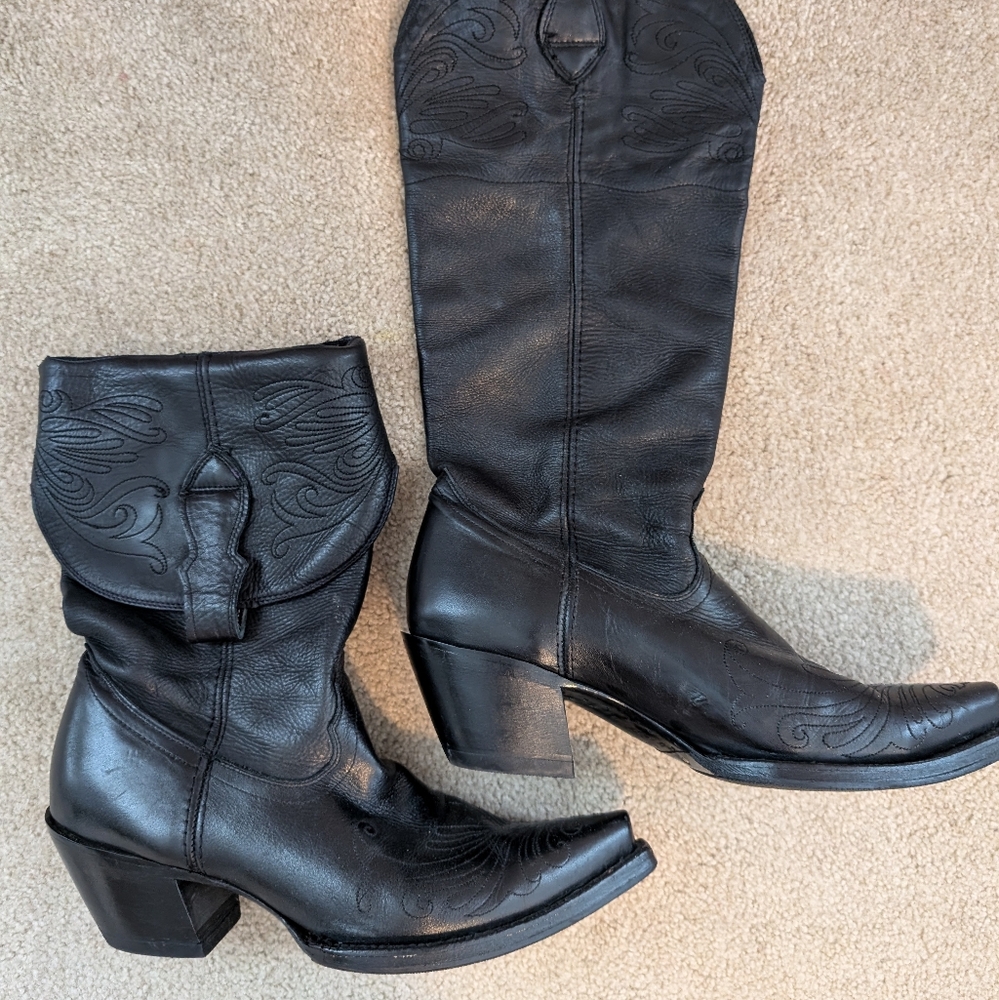 Tony Lama Black Leather Western Heeled Boots
